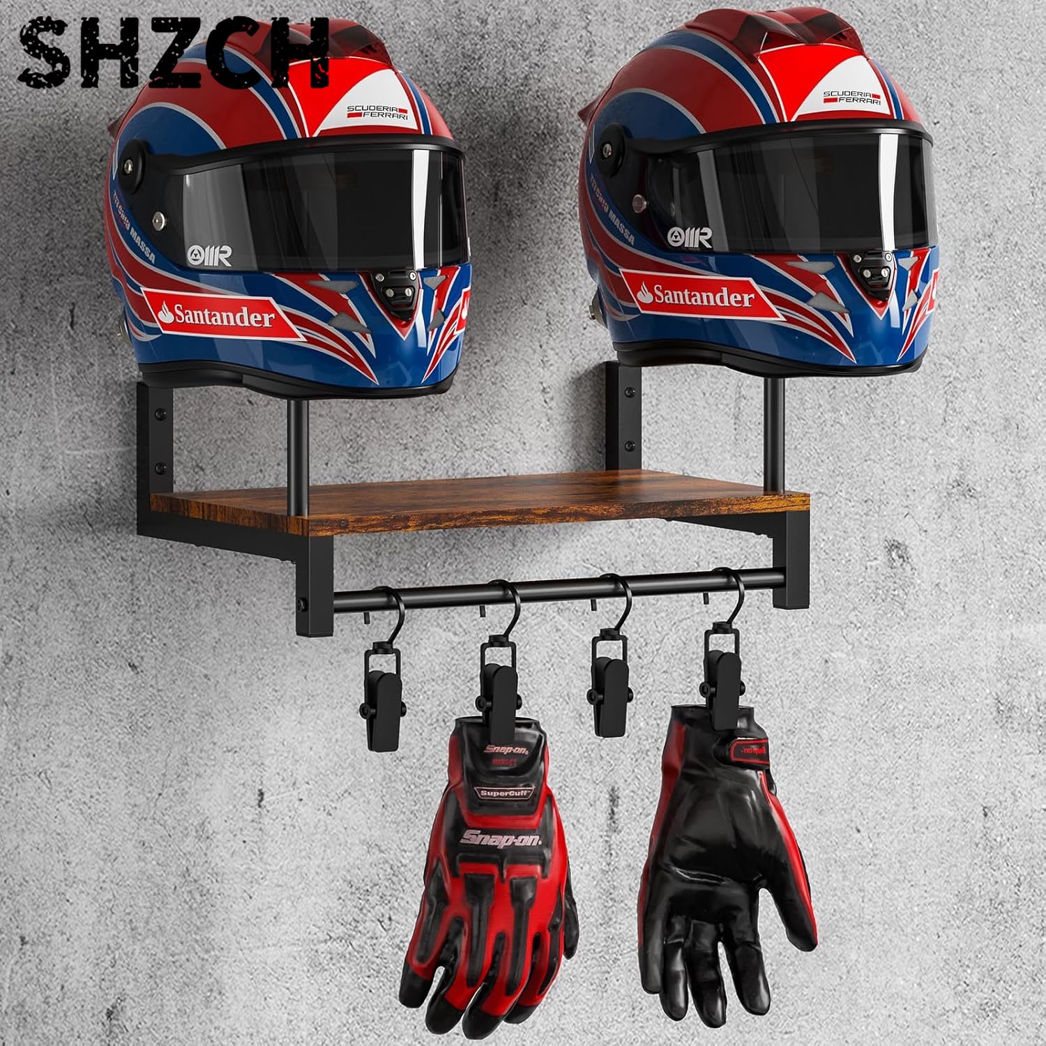 حامل خشبي مزدوج لخوذة الدراجات - مراجعة Motorcycle Gear Display Rack وسعره