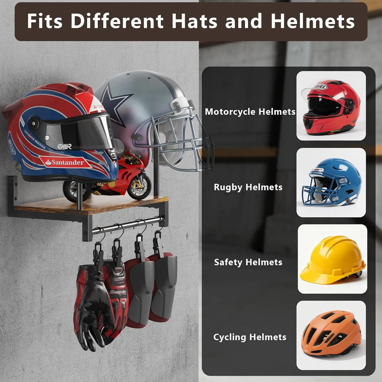 حامل خشبي مزدوج لخوذة الدراجات - مراجعة Motorcycle Gear Display Rack وسعره